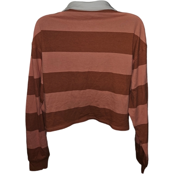 NWT SO Stripe Long Sleeve Collared Crop Top - Picture 2 of 4